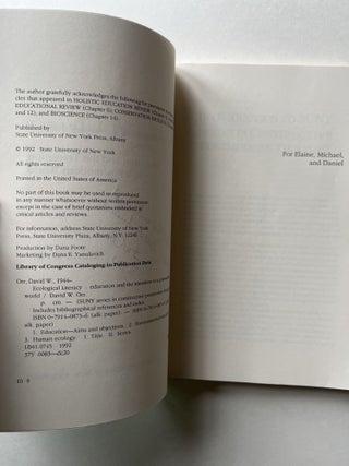 Ecological Literacy: Education and the Transition to a Postmodern World (signed)