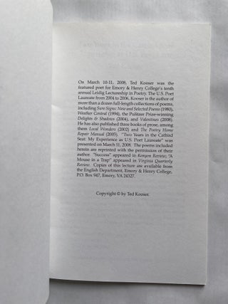 Two Years in the Catbird Seat: My Experience as U. S. Poet Laureate (inscribed to Jim Harrison)