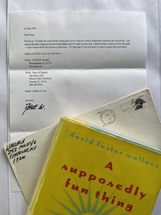 Item #1826 Letter from David Foster Wallace to the critic Sven Birkerts (with Birkert's copy of...