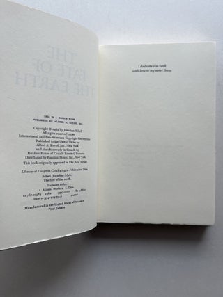 The Fate of the Earth (inscribed to Pulitzer-winners Susan and Neil Sheehan)
