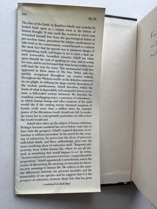 The Fate of the Earth (inscribed to Pulitzer-winners Susan and Neil Sheehan)