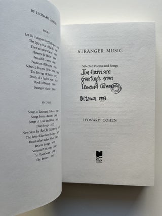Stranger Music: Selected Poems and Songs (inscribed to Jim Harrison)