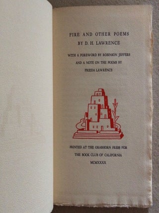 Fire and Other Poems (signed by Robinson Jeffers)
