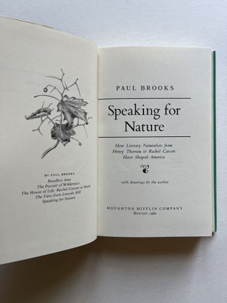 Speaking for Nature: How Literary Naturalists from Henry Thoreau to Rachel Carson Have Shaped America (inscribed)